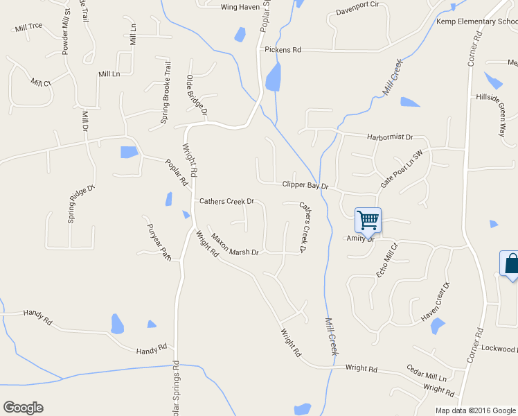 map of restaurants, bars, coffee shops, grocery stores, and more near 5571 Cathers Creek Drive in Hiram