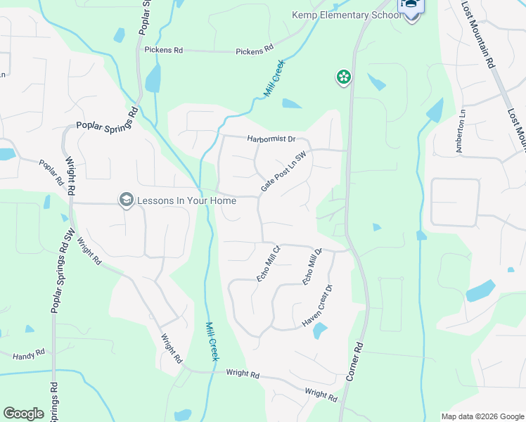 map of restaurants, bars, coffee shops, grocery stores, and more near 1287 Gate Post Lane in Powder Springs