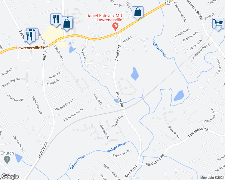 map of restaurants, bars, coffee shops, grocery stores, and more near 39 Arnold Road in Lawrenceville