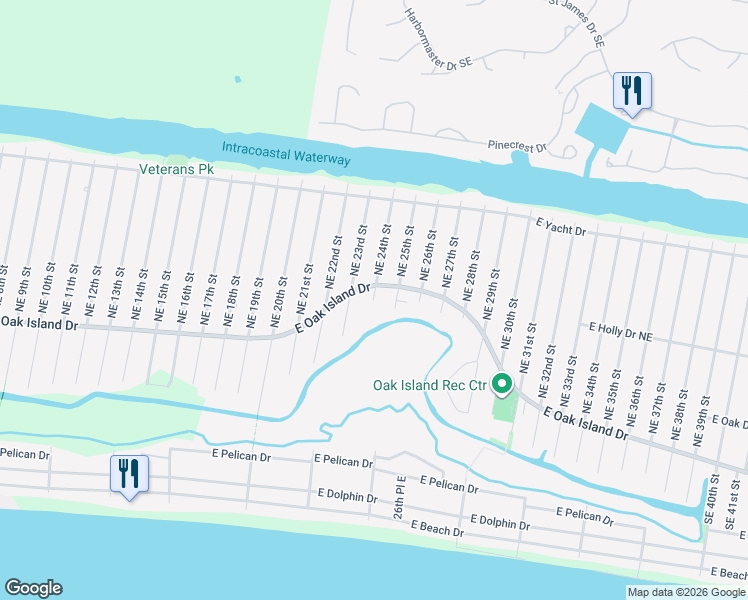 map of restaurants, bars, coffee shops, grocery stores, and more near 198 Southeast 24th Street in Oak Island