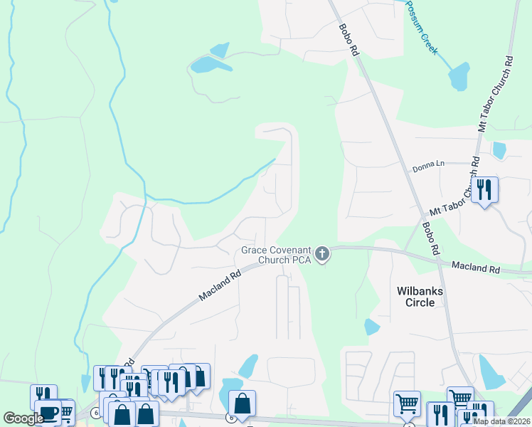 map of restaurants, bars, coffee shops, grocery stores, and more near 39 Donegal Way in Dallas