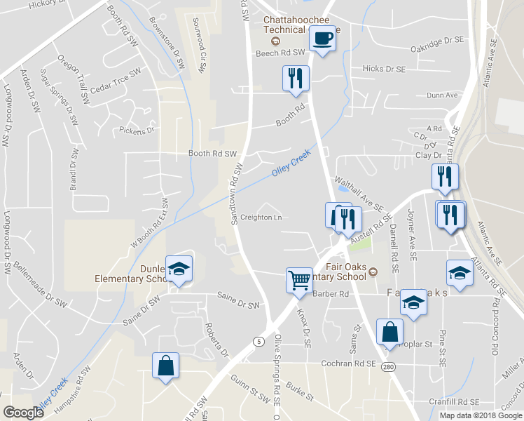 map of restaurants, bars, coffee shops, grocery stores, and more near 1301 Houndslake Drive in Marietta