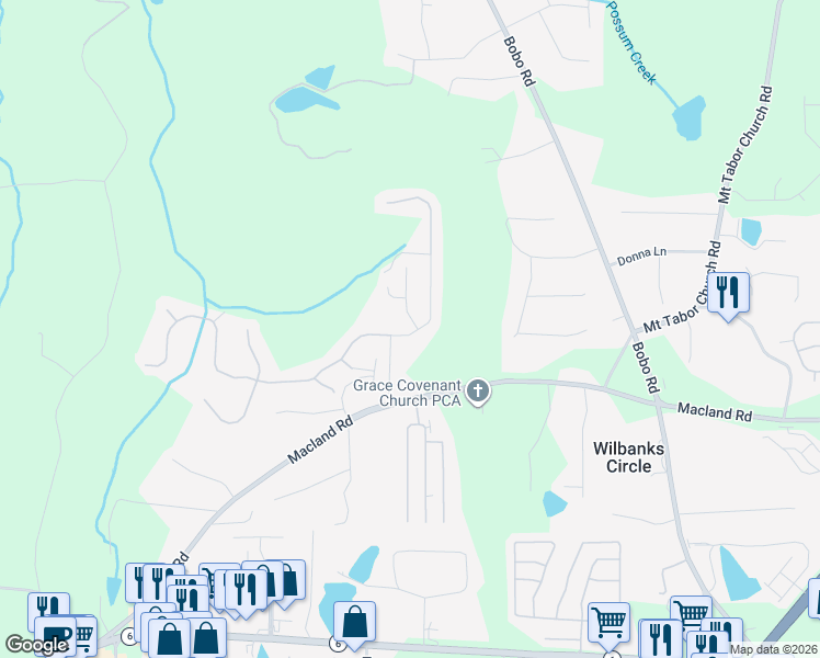 map of restaurants, bars, coffee shops, grocery stores, and more near 15 Donegal Way in Dallas