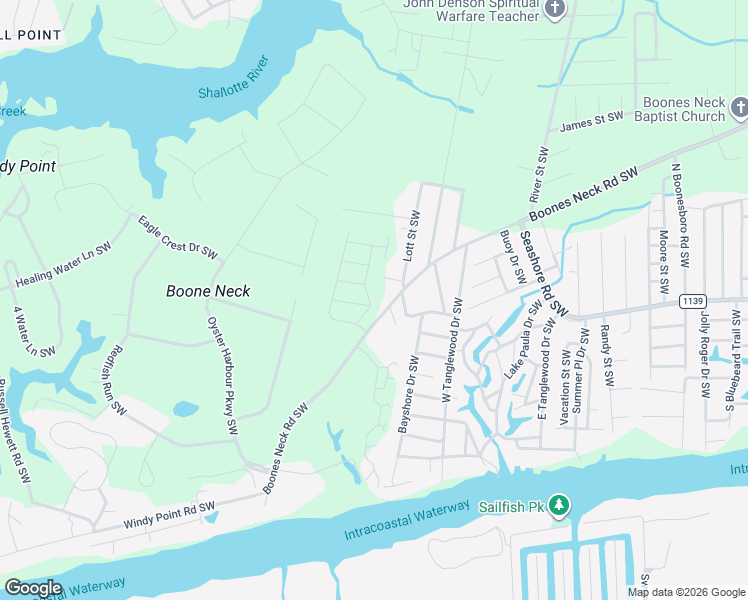 map of restaurants, bars, coffee shops, grocery stores, and more near 3216 Boones Neck Rd SW in Brunswick
