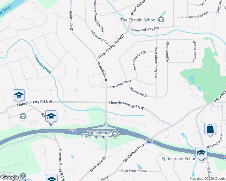 map of restaurants, bars, coffee shops, grocery stores, and more near 550 Riverside Parkway in Atlanta