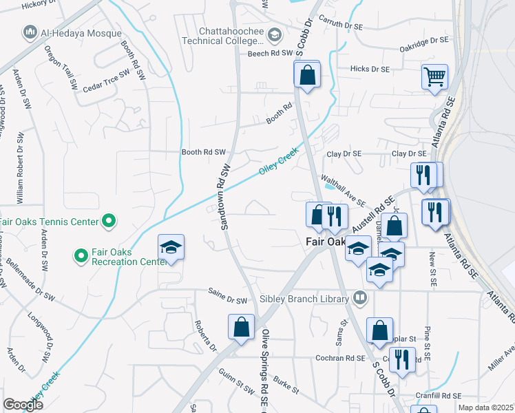 map of restaurants, bars, coffee shops, grocery stores, and more near 1187 Kendrew Pass in Marietta