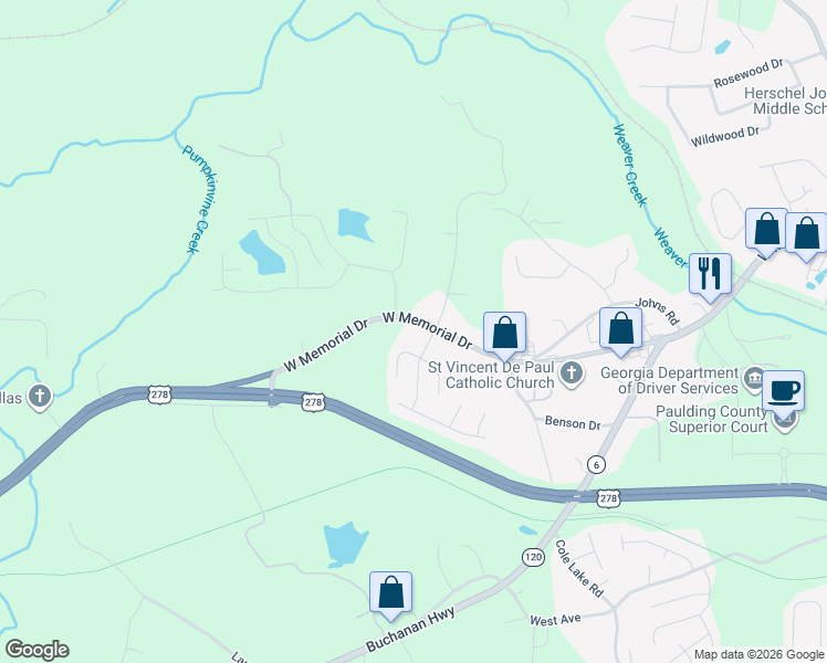 map of restaurants, bars, coffee shops, grocery stores, and more near 1108 West Memorial Drive in Dallas