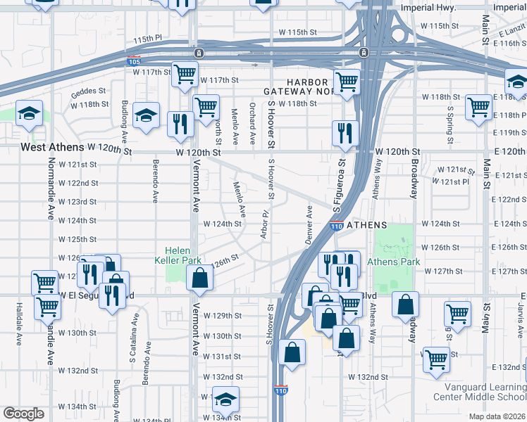 map of restaurants, bars, coffee shops, grocery stores, and more near 12309 Arbor Place in Los Angeles