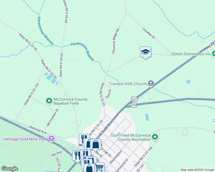 map of restaurants, bars, coffee shops, grocery stores, and more near 712 Chestnut Ridge Road in McCormick