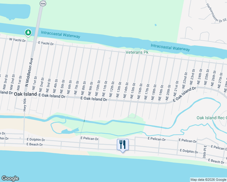 map of restaurants, bars, coffee shops, grocery stores, and more near 108 NE 12th St in Oak Island