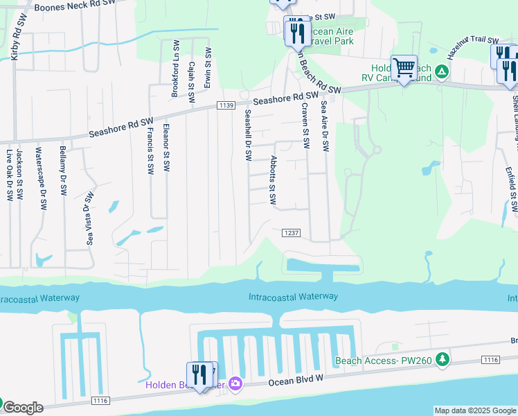 map of restaurants, bars, coffee shops, grocery stores, and more near 1981 Cameron Drive Southwest in Brunswick