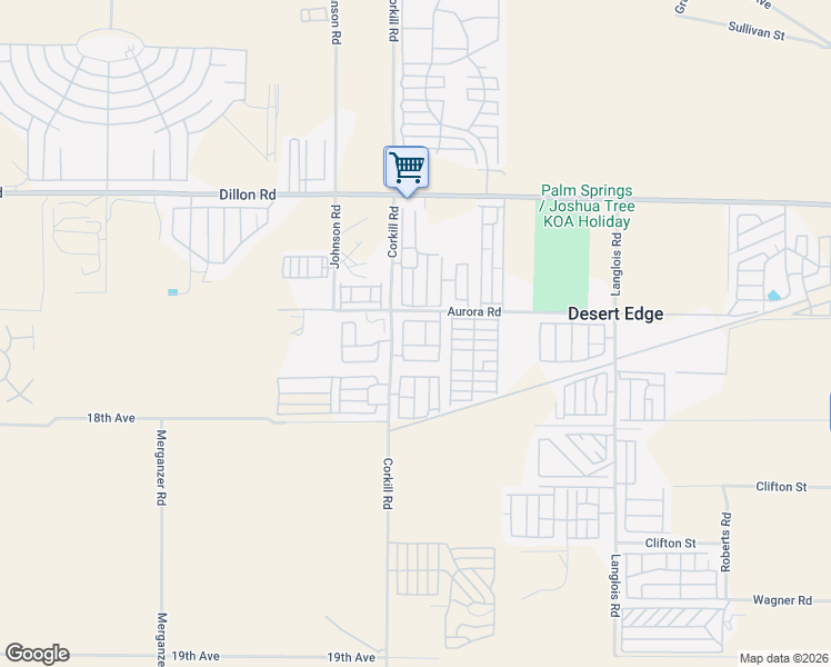 map of restaurants, bars, coffee shops, grocery stores, and more near 17640 Corkill Road in Desert Hot Springs