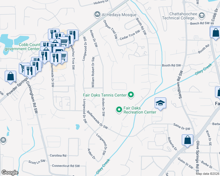 map of restaurants, bars, coffee shops, grocery stores, and more near 1245 Brandl Drive in Marietta