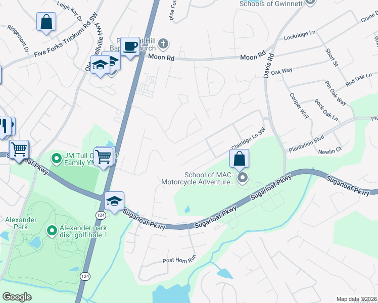 map of restaurants, bars, coffee shops, grocery stores, and more near 1060 Clairidge Lane Southwest in Lawrenceville