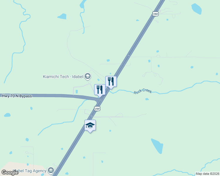 map of restaurants, bars, coffee shops, grocery stores, and more near 3205 Northeast Lincoln Road in Idabel