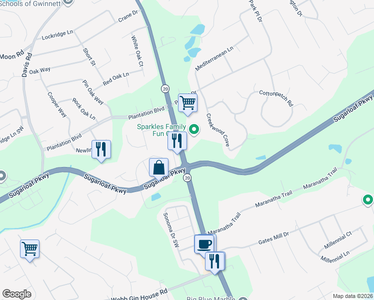 map of restaurants, bars, coffee shops, grocery stores, and more near 1144 Grayson Highway in Lawrenceville