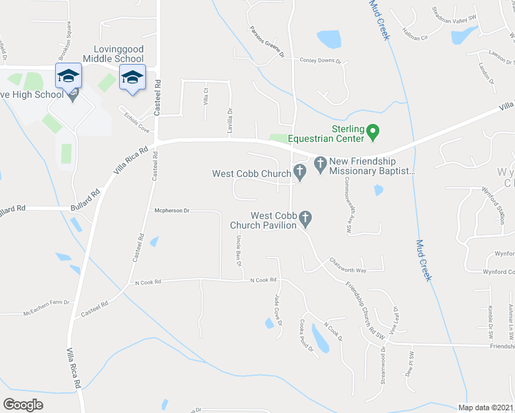 map of restaurants, bars, coffee shops, grocery stores, and more near 3526 Glen Devon Drive Southwest in Powder Springs