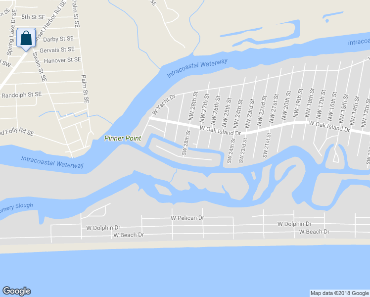 map of restaurants, bars, coffee shops, grocery stores, and more near Southwest 28th Street in Oak Island