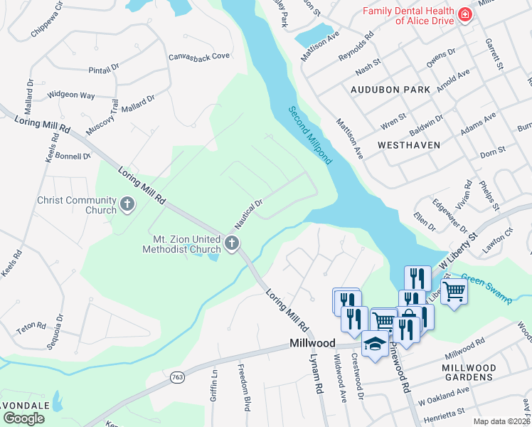 map of restaurants, bars, coffee shops, grocery stores, and more near 2140 Watersong Run in Sumter