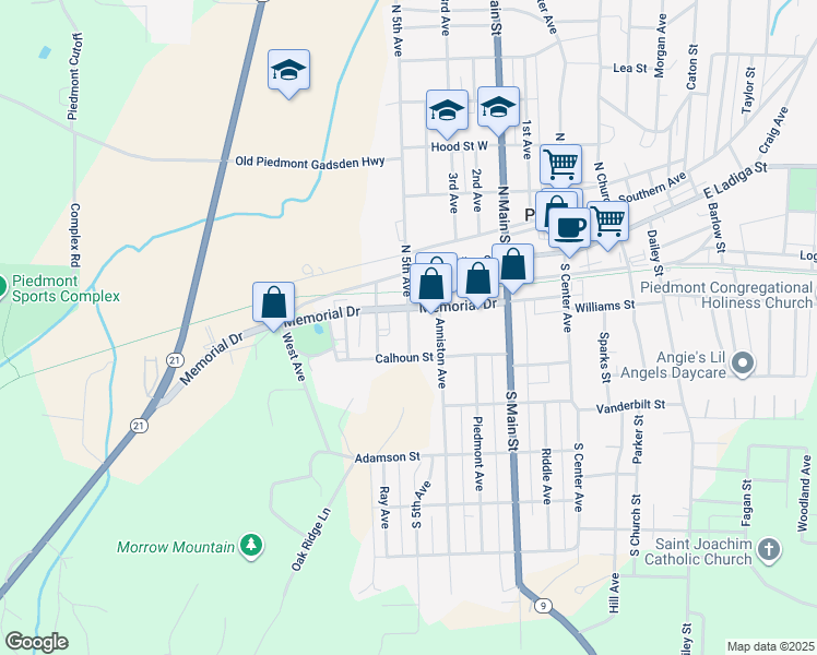 map of restaurants, bars, coffee shops, grocery stores, and more near 208 S 5th Ave in Piedmont