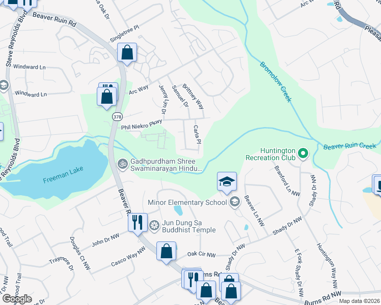 map of restaurants, bars, coffee shops, grocery stores, and more near 4124 Casey Trail in Norcross