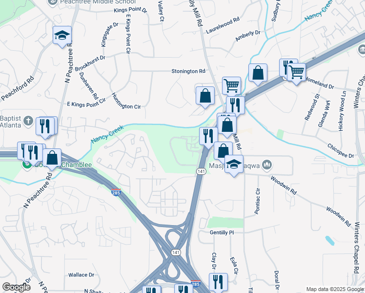 map of restaurants, bars, coffee shops, grocery stores, and more near 2482 Van Fleet Circle in Atlanta
