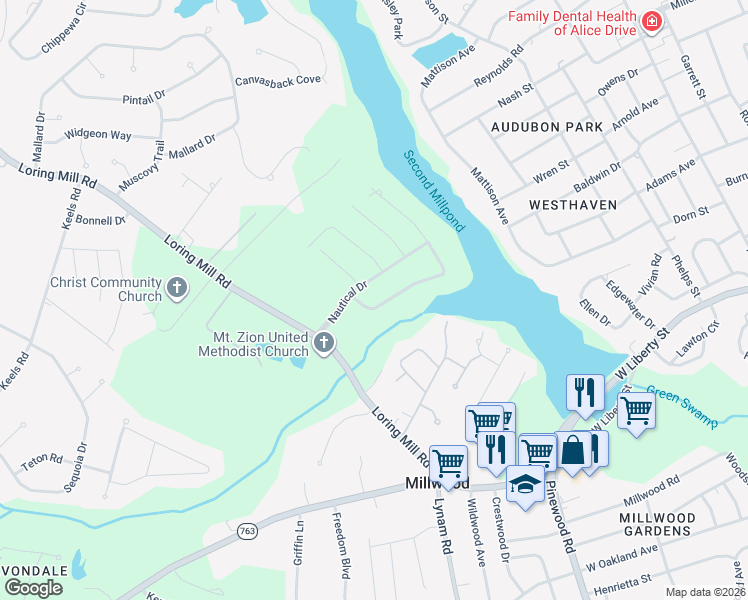 map of restaurants, bars, coffee shops, grocery stores, and more near 2140 Watersong Run in Sumter