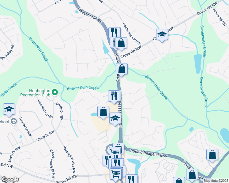 map of restaurants, bars, coffee shops, grocery stores, and more near 805 Pleasant Hill Road in Lilburn