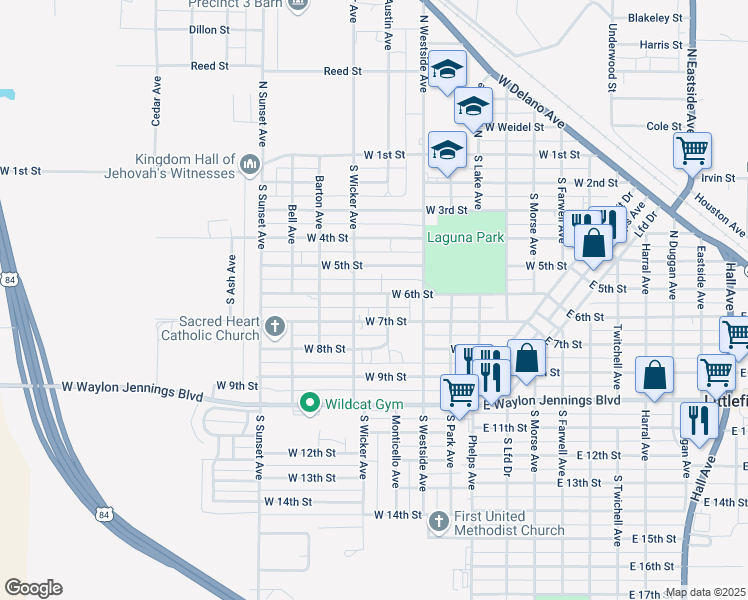 map of restaurants, bars, coffee shops, grocery stores, and more near 1010 West 6th Street in Littlefield