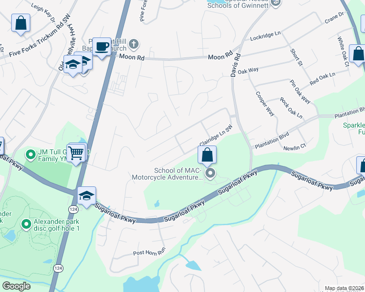 map of restaurants, bars, coffee shops, grocery stores, and more near 148 Clairidge Elm Trail Southwest in Lawrenceville
