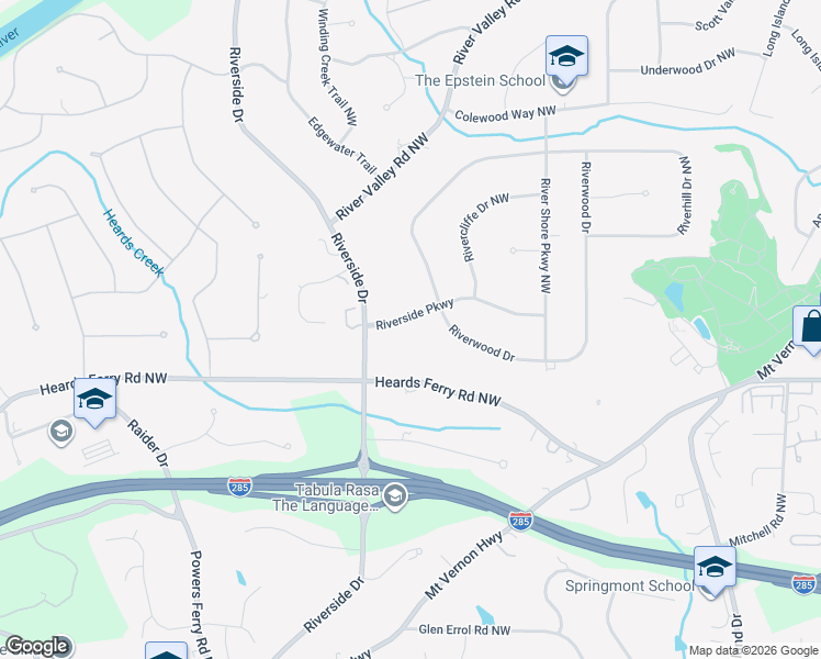 map of restaurants, bars, coffee shops, grocery stores, and more near 550 Riverside Parkway in Atlanta