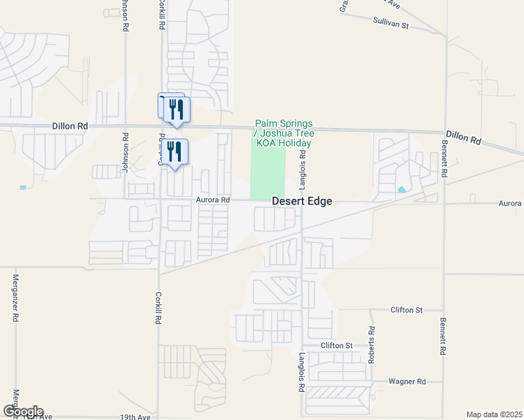 map of restaurants, bars, coffee shops, grocery stores, and more near 17625 Langlois Road in Desert Hot Springs
