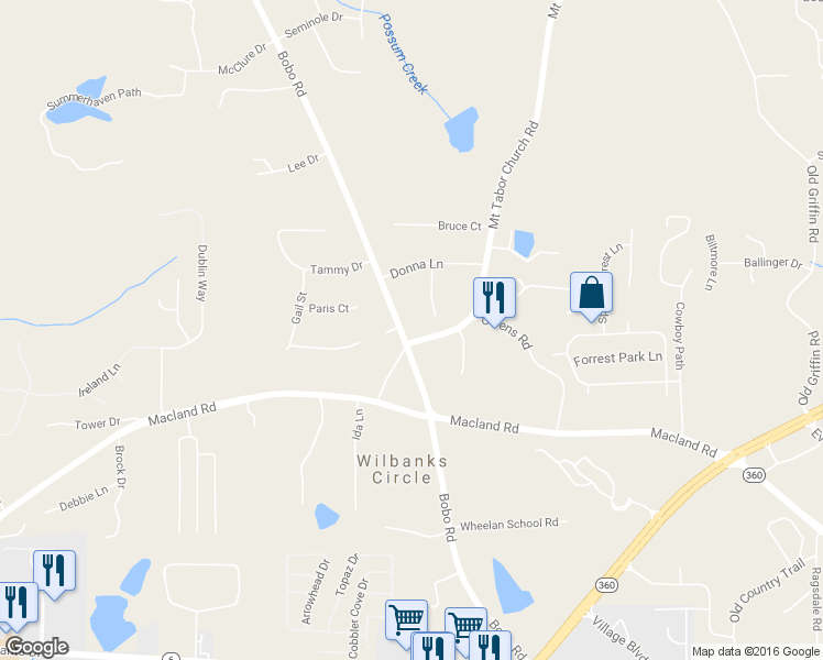 map of restaurants, bars, coffee shops, grocery stores, and more near 2633 Bobo Road in Dallas