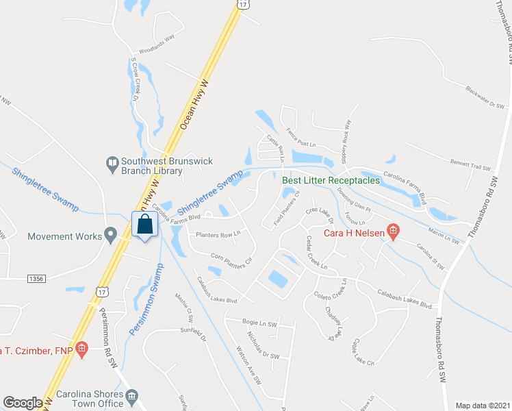 map of restaurants, bars, coffee shops, grocery stores, and more near 177 Carolina Farms Boulevard in Carolina Shores