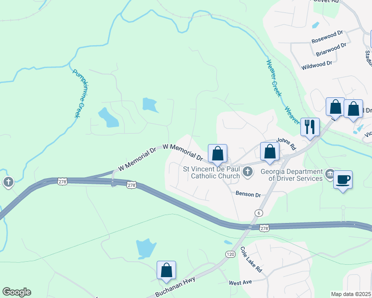 map of restaurants, bars, coffee shops, grocery stores, and more near 1108 West Memorial Drive in Dallas