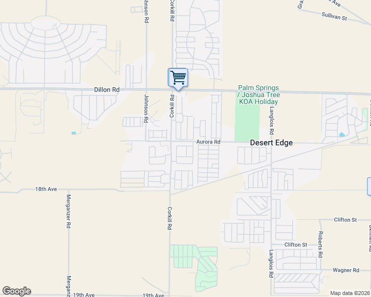 map of restaurants, bars, coffee shops, grocery stores, and more near 17640 Corkill Road in Desert Hot Springs