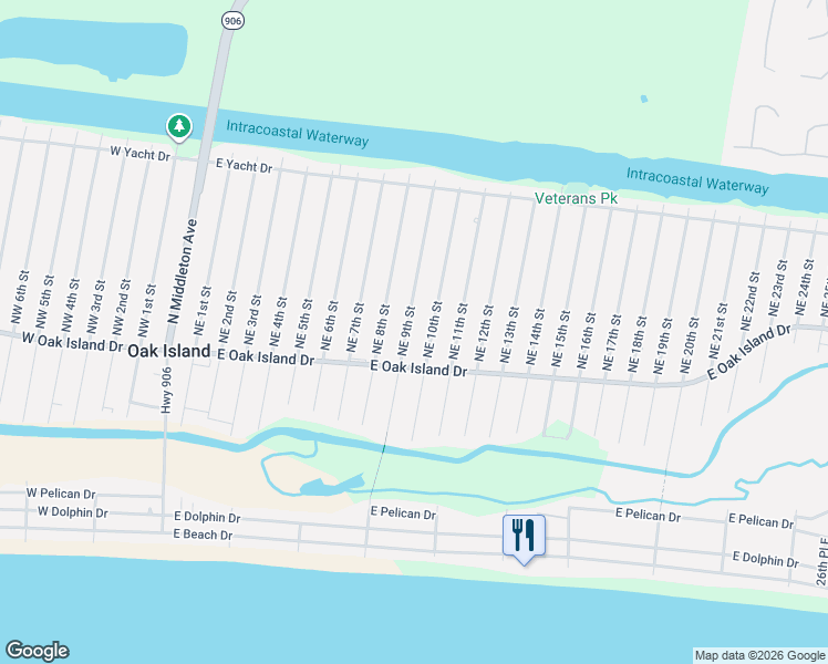 map of restaurants, bars, coffee shops, grocery stores, and more near 110 NE 9th St in Oak Island