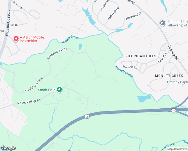 map of restaurants, bars, coffee shops, grocery stores, and more near 1010 Brookview Court in Athens