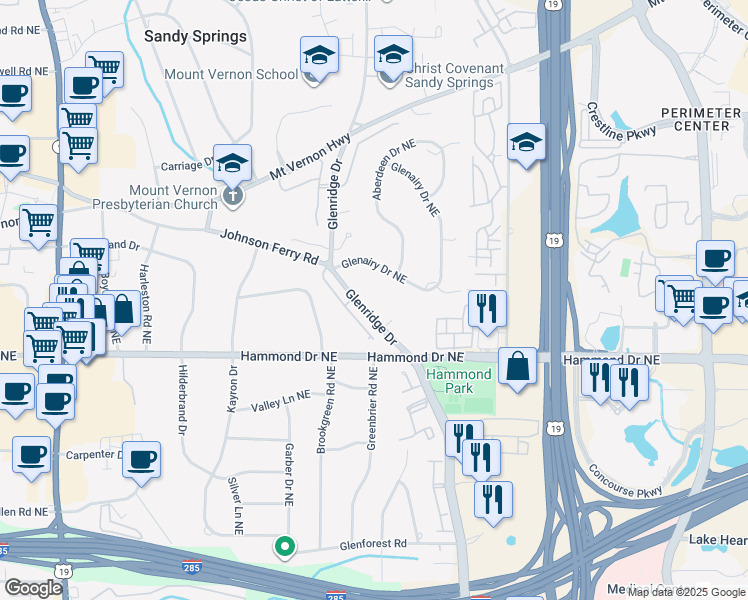 map of restaurants, bars, coffee shops, grocery stores, and more near 6065 Glenridge Drive in Atlanta