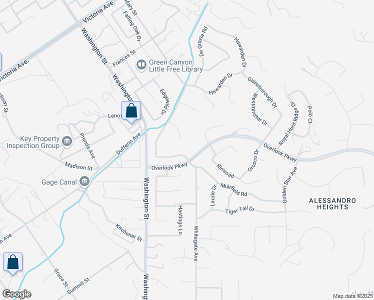 map of restaurants, bars, coffee shops, grocery stores, and more near 7128 Hawarden Drive in Riverside