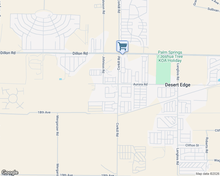 map of restaurants, bars, coffee shops, grocery stores, and more near 177555 Corkill Road in Desert Hot Springs