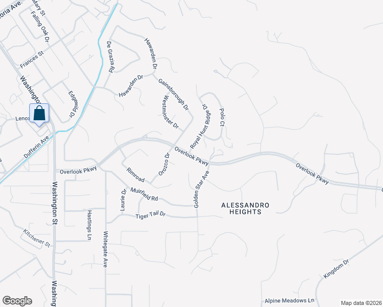 map of restaurants, bars, coffee shops, grocery stores, and more near 6900 Royal Hunt Ridge Drive in Riverside