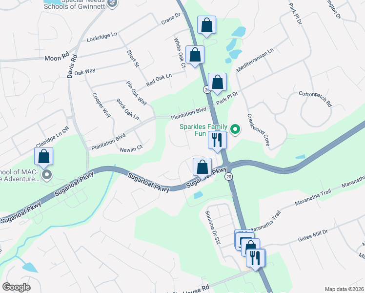 map of restaurants, bars, coffee shops, grocery stores, and more near 429 Strickland Court in Lawrenceville