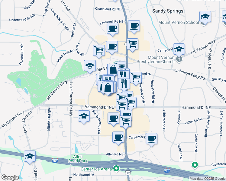 map of restaurants, bars, coffee shops, grocery stores, and more near 6050 City Walk Lane in Atlanta