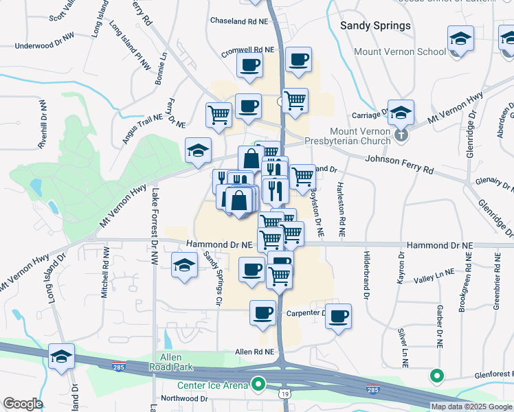 map of restaurants, bars, coffee shops, grocery stores, and more near 6039 City Walk Lane in Atlanta