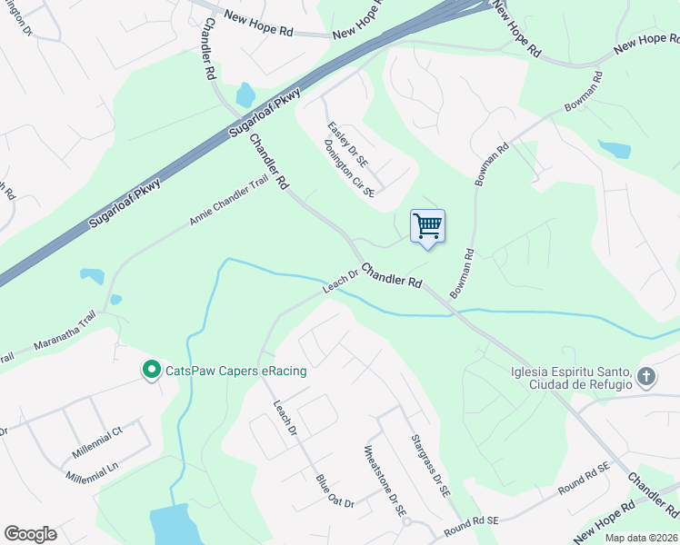 map of restaurants, bars, coffee shops, grocery stores, and more near 1431 Chandler Road in Lawrenceville