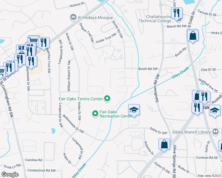 map of restaurants, bars, coffee shops, grocery stores, and more near 1285 Scripps Court Southwest in Marietta