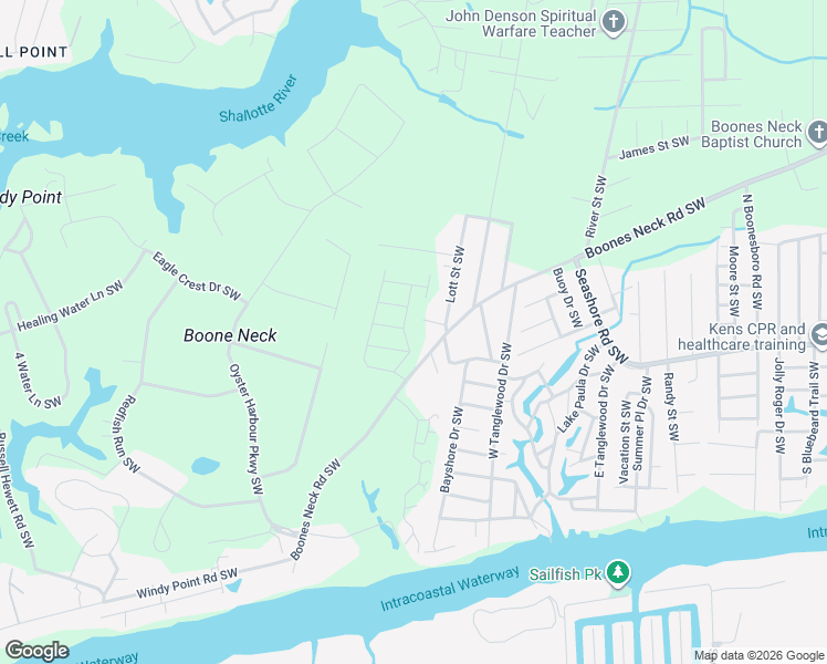map of restaurants, bars, coffee shops, grocery stores, and more near 3216 Boones Neck Rd SW in Brunswick