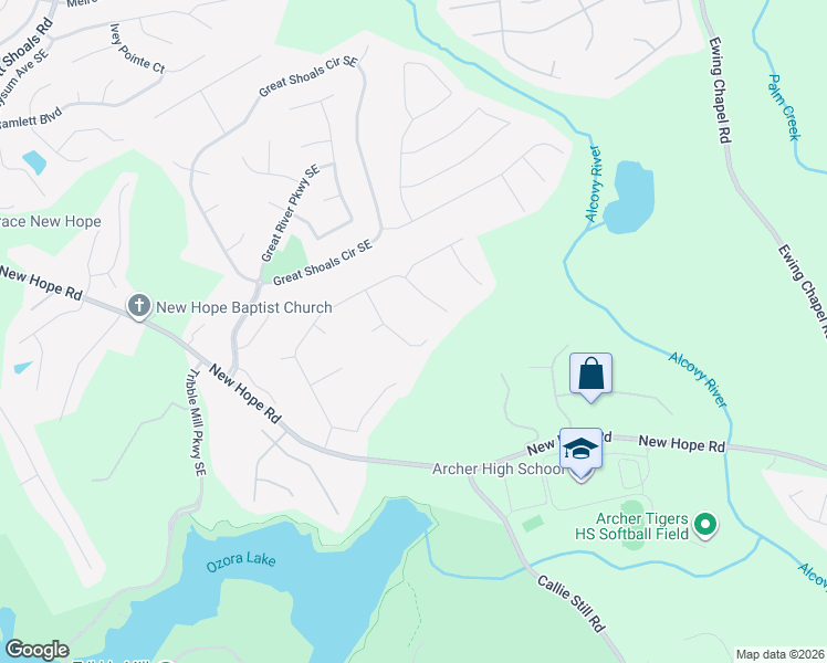 map of restaurants, bars, coffee shops, grocery stores, and more near 1918 Tribble Crest Drive in Lawrenceville