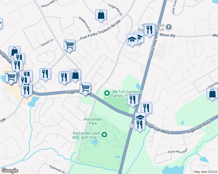 map of restaurants, bars, coffee shops, grocery stores, and more near 676 Old Snellville Highway in Lawrenceville